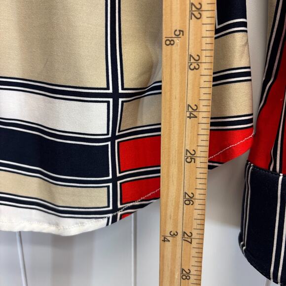 BCBG Maxazria Womens Retro Groovy Color Block Snap Down Top Size L 70s Vibes - Picture 5 of 8